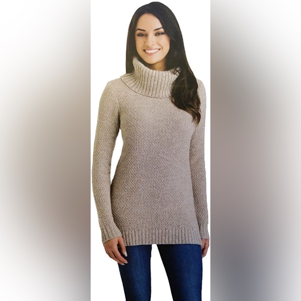 Hilary Radley Womens Beige Turtleneck Sweater Size Medium